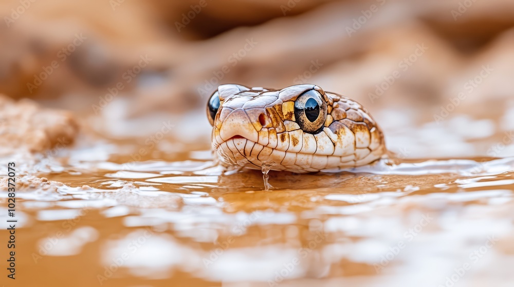 Climate change. Close up of a desert snake in a desert being flooded in water after the heavy rain. Extreme weather event Climate change. Close up of a desert snake in a desert being flooded in water after the heavy rain. Extreme weather event