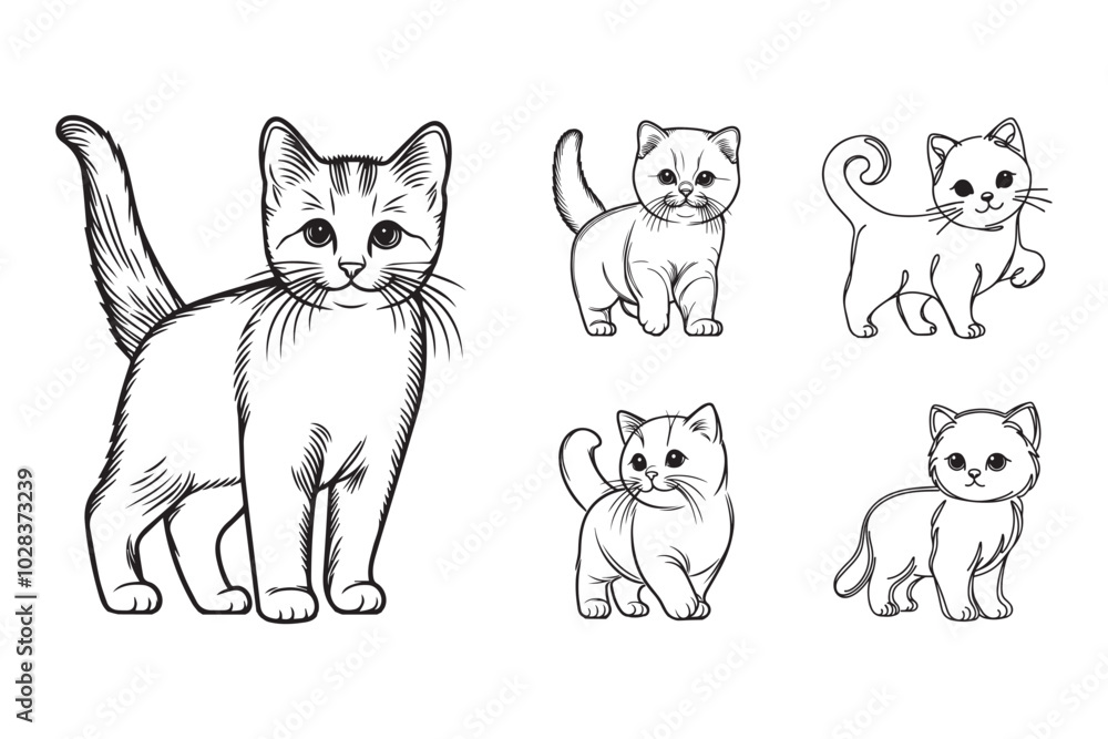 Obraz premium Line art captures a lovely cat pet in an upright stance