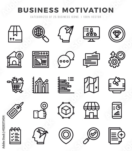 Set of Business Motivation Icons. Simple line art style icons pack.