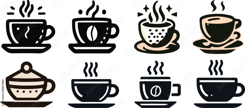 Print Cute coffee cup vector icon set material for a cup of hot coffee Print Cute coffee cup vector icon set material for a cup of hot coffee