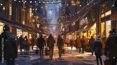 Festive Shopping Street in Majorna at Christmas