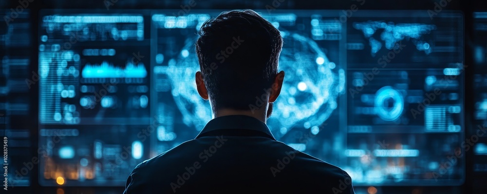 Man Watching Connected TV Screen, Generative AI Man Watching Connected TV Screen, Generative AI