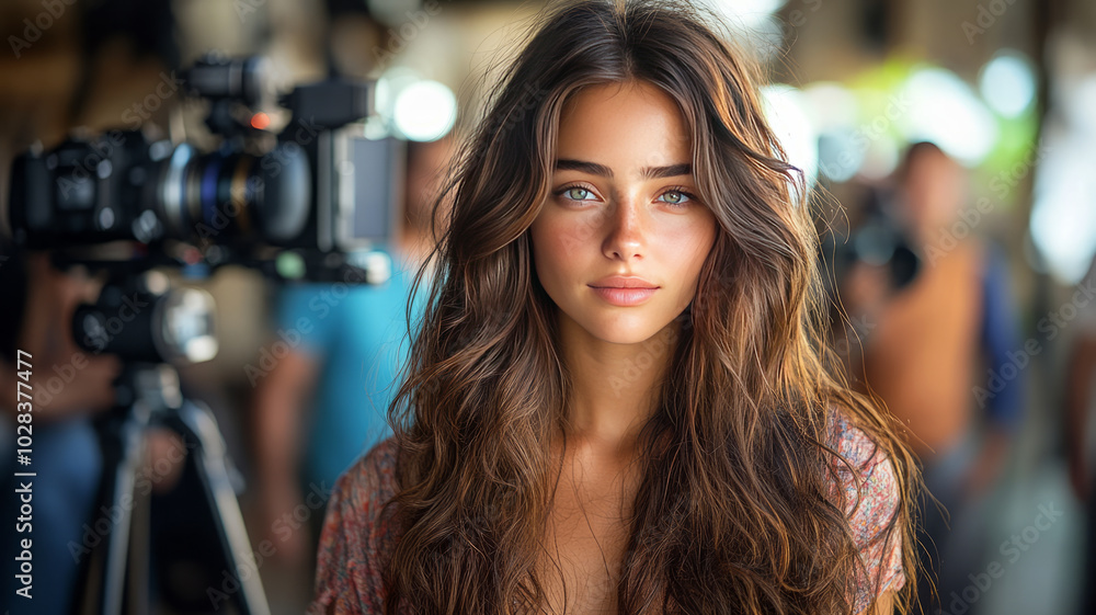 attractive women long dark brown hair at photoshoot surrounded by distant camera attractive women long dark brown hair at photoshoot surrounded by distant camera