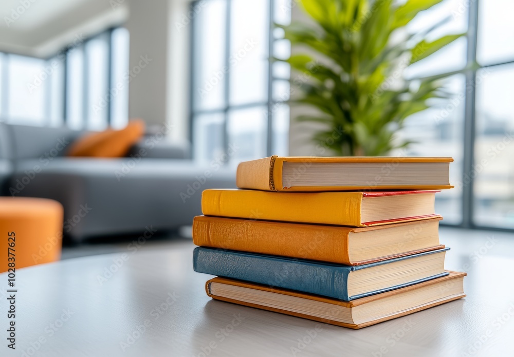 Stack of Books in Bright Apartment Setting Stack of Books in Bright Apartment Setting