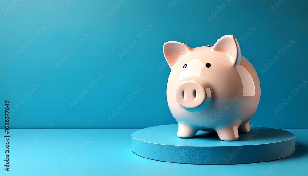 A cute piggy bank sits on a blue pedestal, symbolizing savings and finance. The minimalist design highlights its charm and purpose. A cute piggy bank sits on a blue pedestal, symbolizing savings and finance. The minimalist design highlights its charm and purpose.