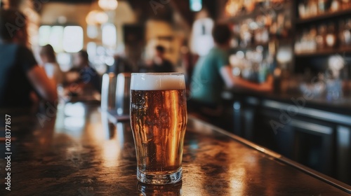 Iced brew in chilled mug on bustling bar