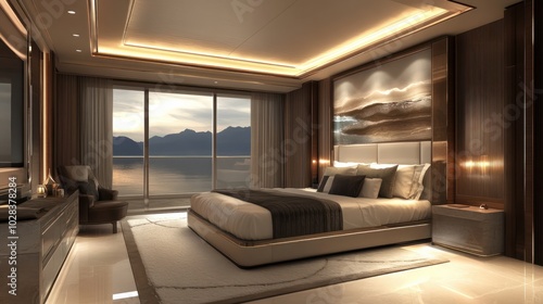 Modern style bedroom interior with luxury furniture and decor