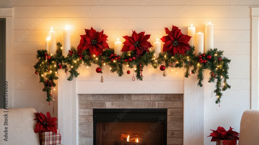 Cozy Holiday Fireplace with Decorations and Lights Cozy Holiday Fireplace with Decorations and Lights