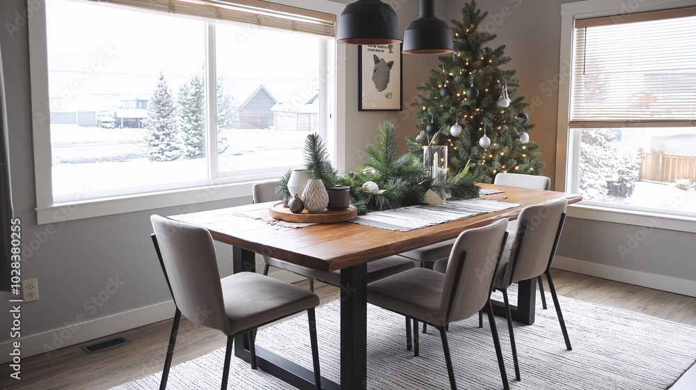 Fototapeta premium Cozy Winter Dining Room with Christmas Decor