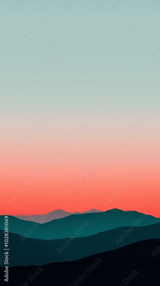 Sunset landscape with layered mountains and pastel sky Sunset landscape with layered mountains and pastel sky