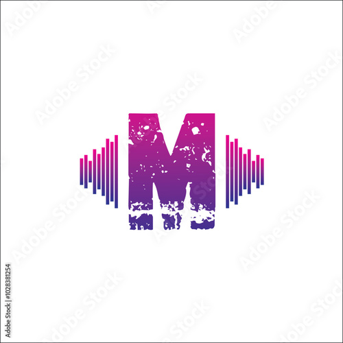 initials logo M musical vector template on white background