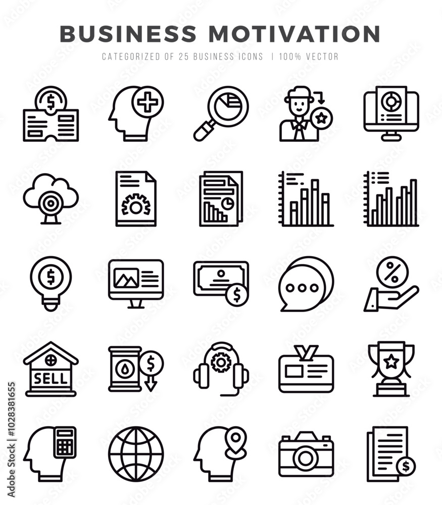 Set of 25 Business Motivation Lineal Icons Pack. Set of 25 Business Motivation Lineal Icons Pack.