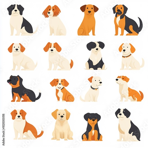 Playful dog clipart a variety of breeds simple shapes and bright colors ideal for designs