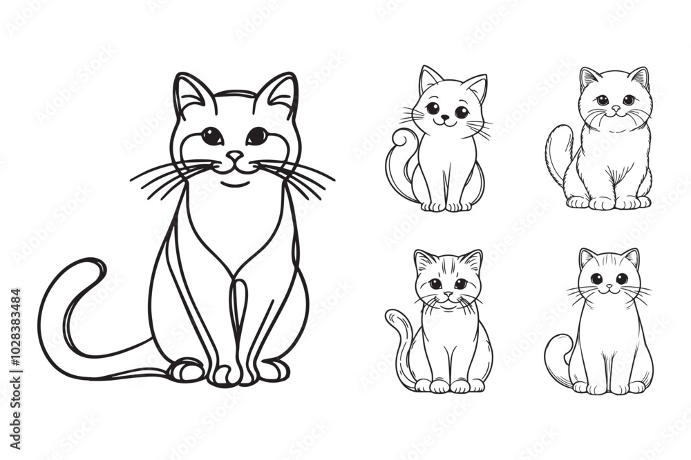 Line art of an adorable cat in a playful sitting posture Line art of an adorable cat in a playful sitting posture