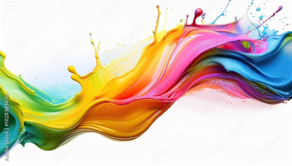 bright neon mixed multi colour colourful cream liquid paint ink splash swirl wave on white background bright neon mixed multi colour colourful cream liquid paint ink splash swirl wave on white background