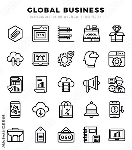 Vector icons set of Global Business. Lineal style Icons.