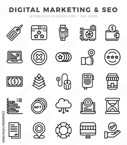 Digital Marketing & SEO Icons Pack. Lineal icons set. Lineal icon collection set.