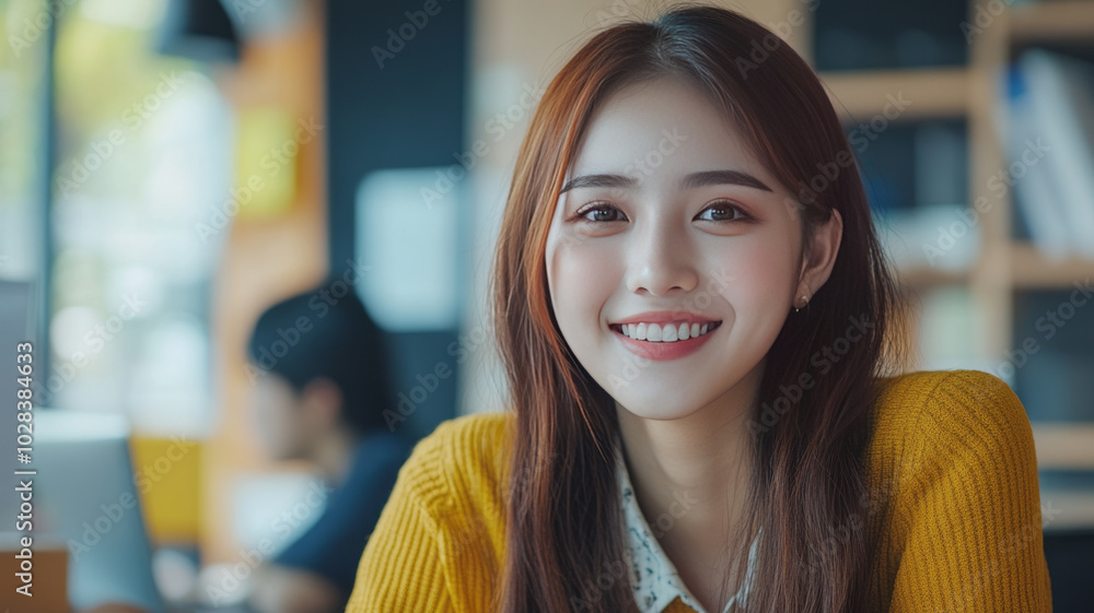Young Asian business team collaborating on a project, vibrant office environment, energetic teamwork with innovative ideas flowing. Young Asian business team collaborating on a project, vibrant office environment, energetic teamwork with innovative ideas flowing.