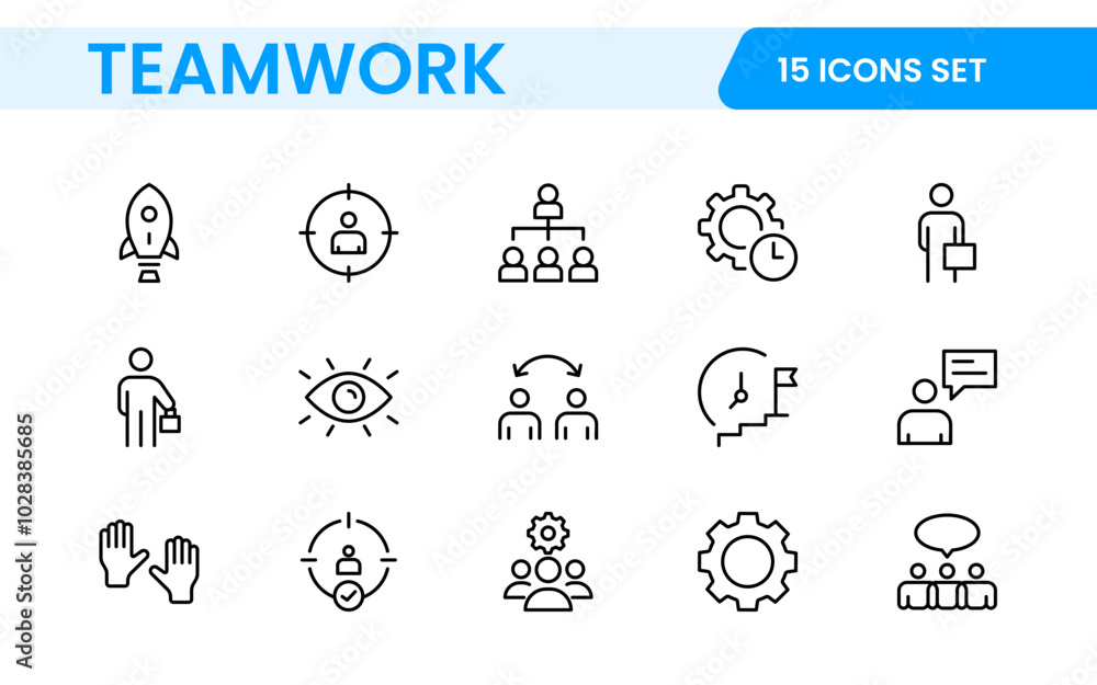 Teamwork linear icons collection. Set of coworking space icons. Business teamwork, team building, work group, and human resources minimal thin line web icon set. Teamwork linear icons collection. Set of coworking space icons. Business teamwork, team building, work group, and human resources minimal thin line web icon set.