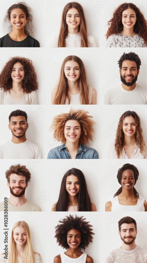 Smiling individuals from diverse backgrounds against a white backdrop, AI Smiling individuals from diverse backgrounds against a white backdrop, AI