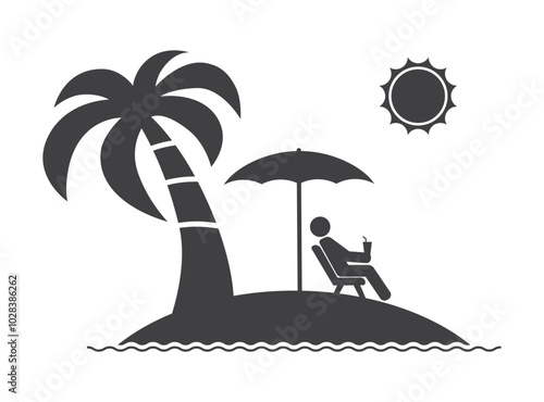 palm island with tourist icon