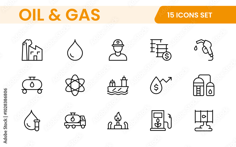 Set of Oil Gas Industry Line Icons. Contains such Icons as Gas Station, Oil Factories, Transportation, and more. line icon set. Set of Oil Gas Industry Line Icons. Contains such Icons as Gas Station, Oil Factories, Transportation, and more. line icon set.