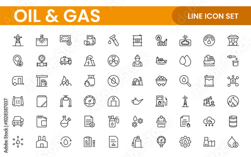 Set of Oil Gas Industry Line Icons. Contains such Icons as Gas Station, Oil Factories, Transportation, and more. line icon set.