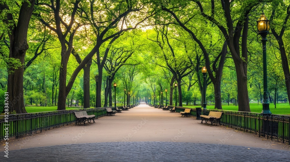 Fototapeta premium Lush Green Pathway Through a Serene Park
