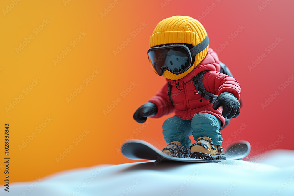 3D character riding a snowboard. Winter sports concept. Minimalism. Copy space. 3D character riding a snowboard. Winter sports concept. Minimalism. Copy space.