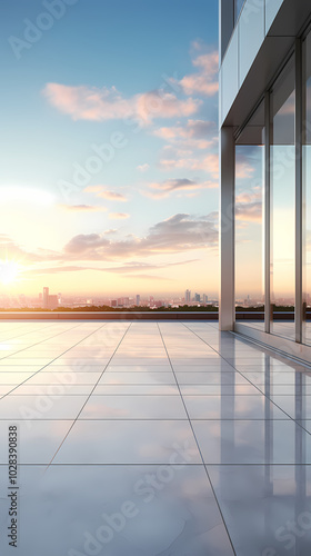 Sunrise view from modern building window