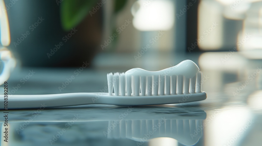 Clean Toothbrush with Toothpaste on a Modern Surface Clean Toothbrush with Toothpaste on a Modern Surface