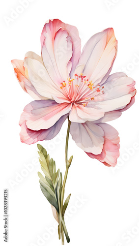 Simple and beautiful watercolor Lewisia flower on a transparent background