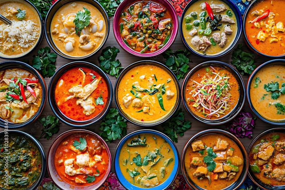 A Colorful Array of Thai Curries. A Colorful Array of Thai Curries.