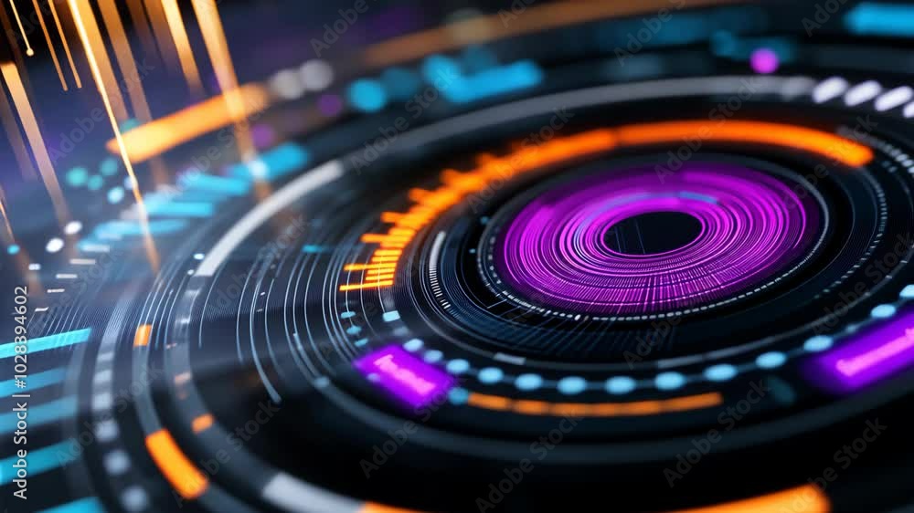 abstract futuristic music background, light glowing in circle digital board 