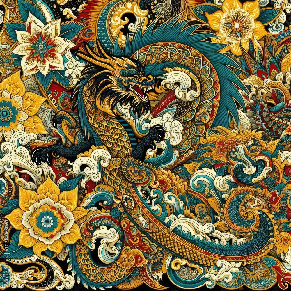 Intricate Golden and Teal Dragon in Ornate Asian Design with Generative AI. Intricate Golden and Teal Dragon in Ornate Asian Design with Generative AI.