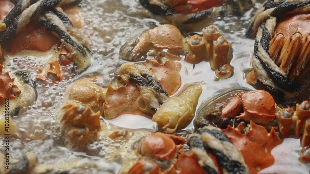 Delicious boiled hairy Crabs in the pot. Delicious boiled hairy Crabs in the pot.
