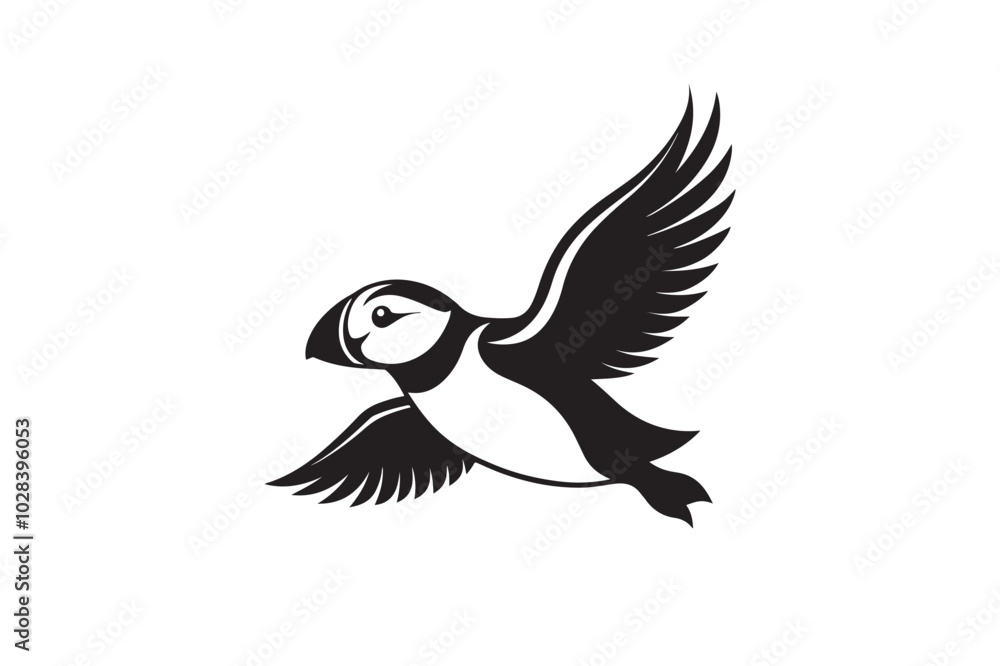 Fototapeta premium Puffin bird silhouette vector illustration, Puffin silhouette vector