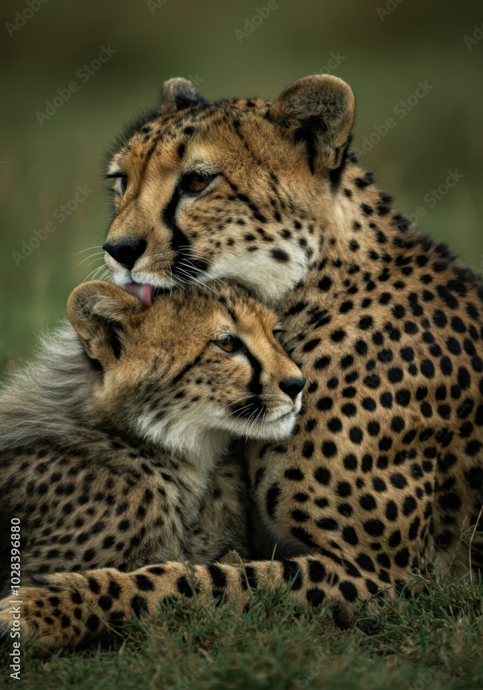 Tender cheetah moment: mother and cub bonding in the wild Tender cheetah moment: mother and cub bonding in the wild