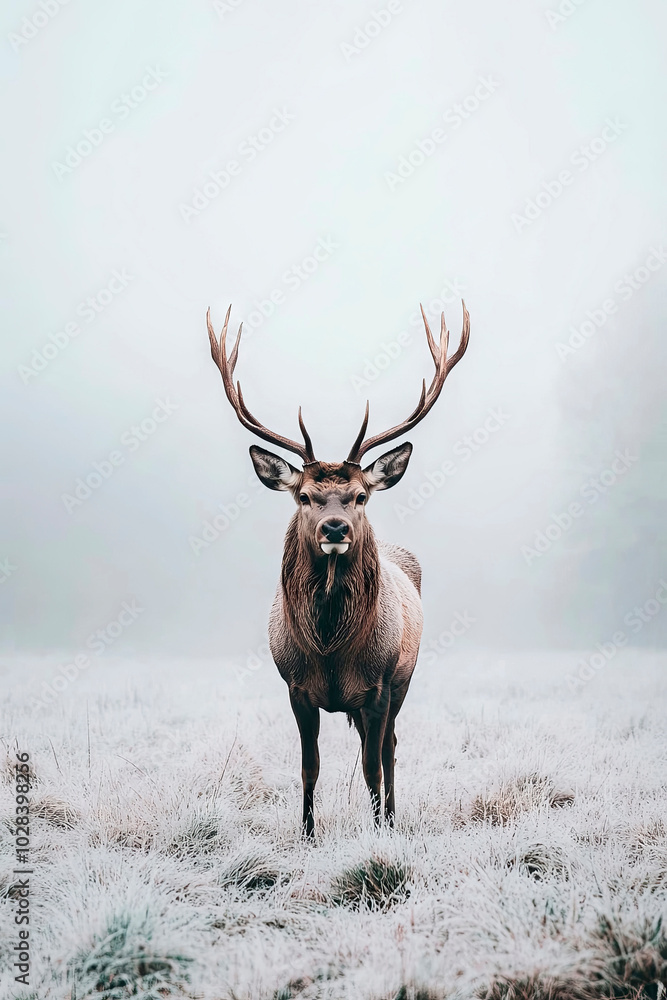 Im Nebel stehender majestätischer Hirsch Im Nebel stehender majestätischer Hirsch