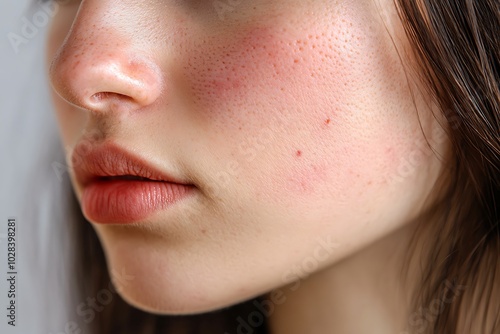 Close-up of a Woman's Face with Pores and Skin Texture.