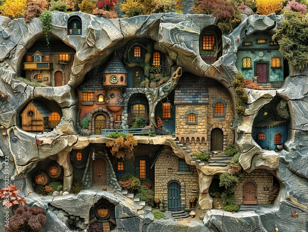 Enchanted Miniature Village Carved Into Stone Enchanted Miniature Village Carved Into Stone