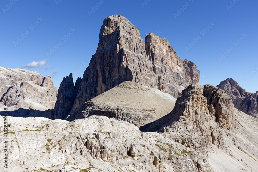 Mountain panorama, peaks of the Sesto Dolomites, South Tyrol, Alps, Italy, Europe Mountain panorama, peaks of the Sesto Dolomites, South Tyrol, Alps, Italy, Europe
