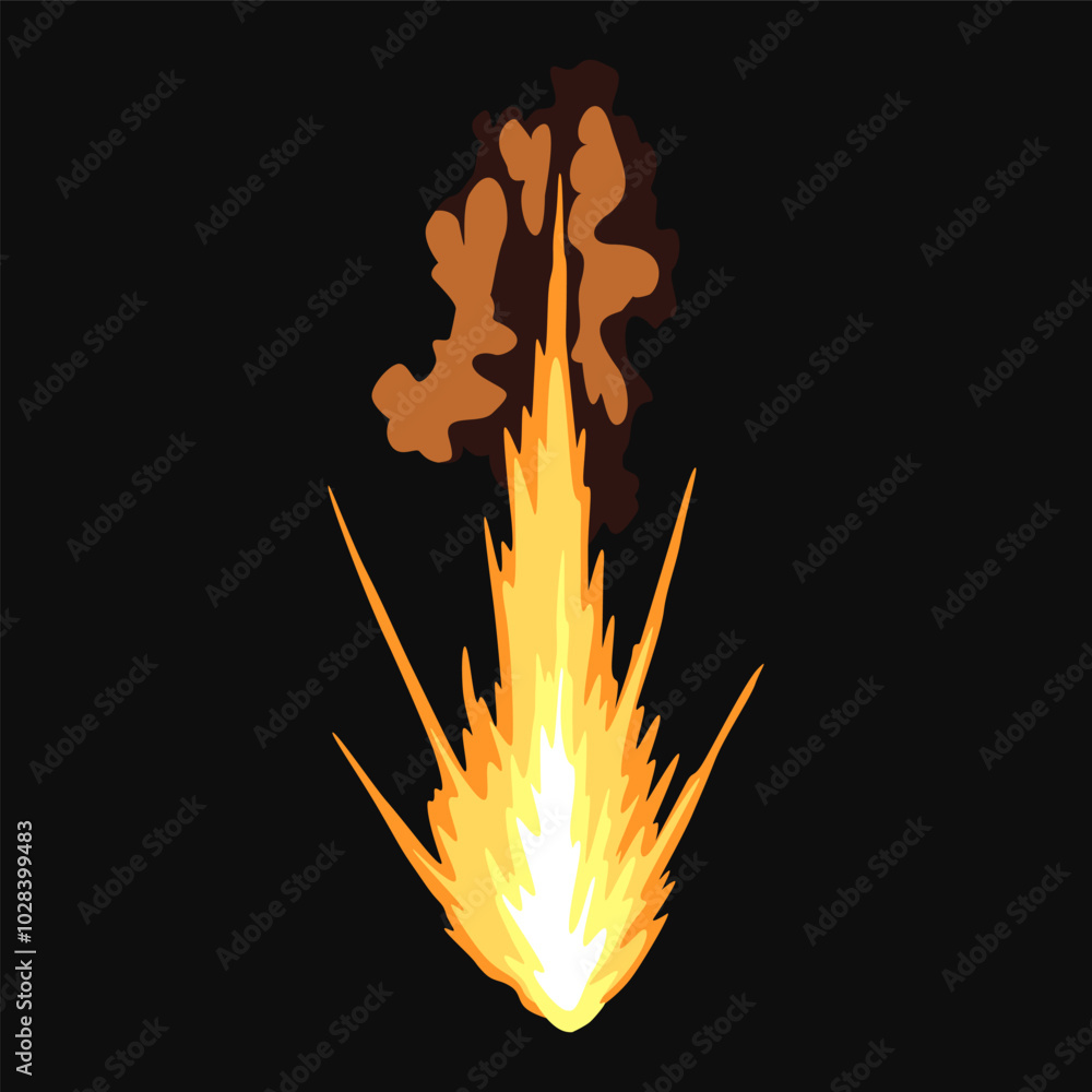 Gun flashe or gunshot animation. Fire explosion effect during the shot with the gun. Cartoon flash effect of bullet start. Shotgun fire, muzzle flash and explode