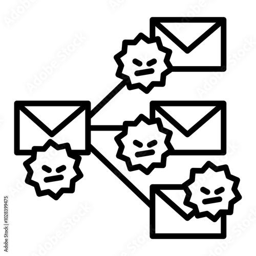 An icon of a virus spreading infection using email.