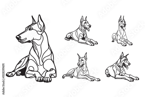 Art portrays a brave Doberman dog in a gentle crawling stance