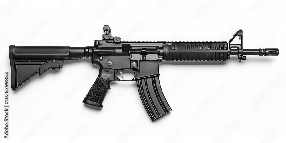 Assault Rifle - M4 Silhouette Weapon for Military and War. Isolated White Background Assault Rifle - M4 Silhouette Weapon for Military and War. Isolated White Background