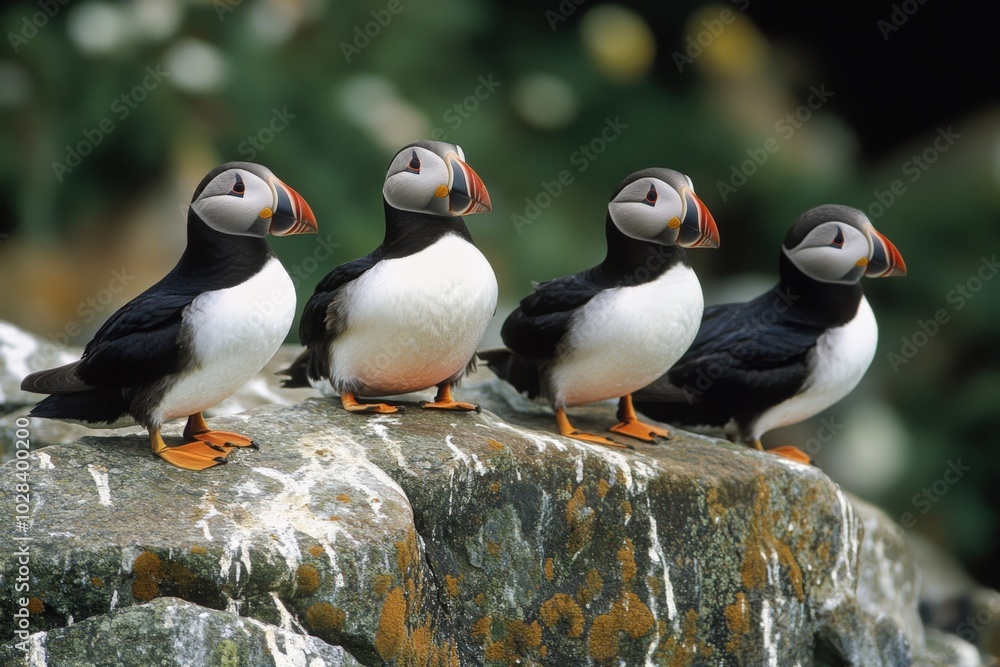 Fototapeta premium Atlantic Puffin on Machias Seal Island in Maine, USA. Wildlife Nature Bird Photography