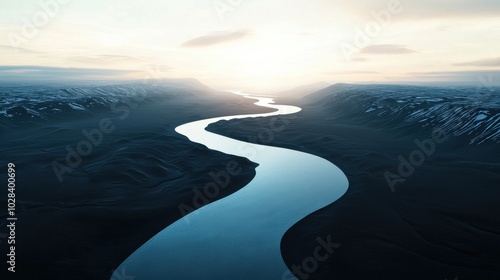 A flowing river that starts small and expands into a wide delta, representing the scalable nature of ideas, systems, and processes as they grow and reach broader horizons