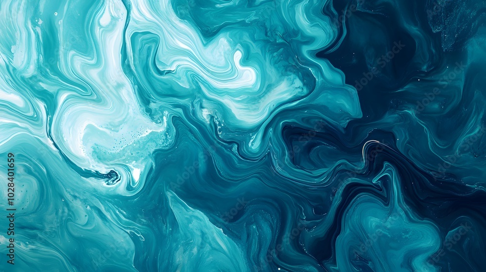 Obraz premium abstract teal and white marbled texture with swirling generative ai