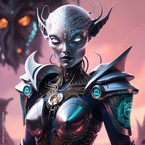 portrait of a robot woman with a mask